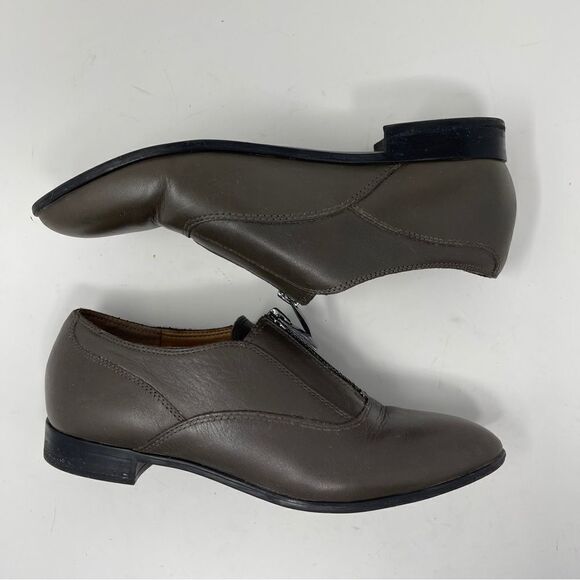Franco Sarto Gray Kagan Pointed Leather Olive Loafer 6M Flats Top Zipper - Picture 4 of 10